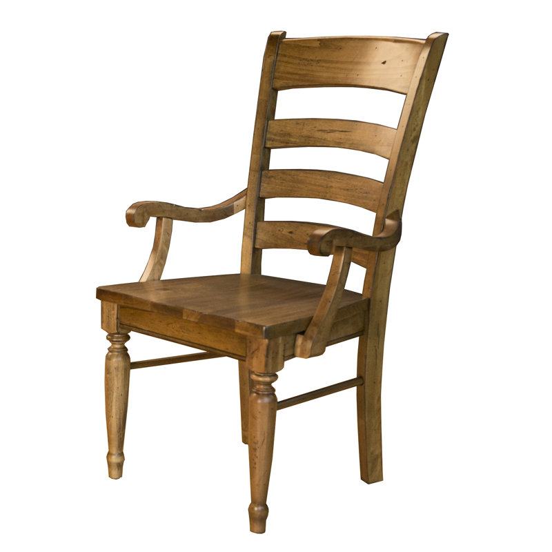 One Allium Way® Ian Solid Wood Ladder Back Arm Chair in Brown Wayfair